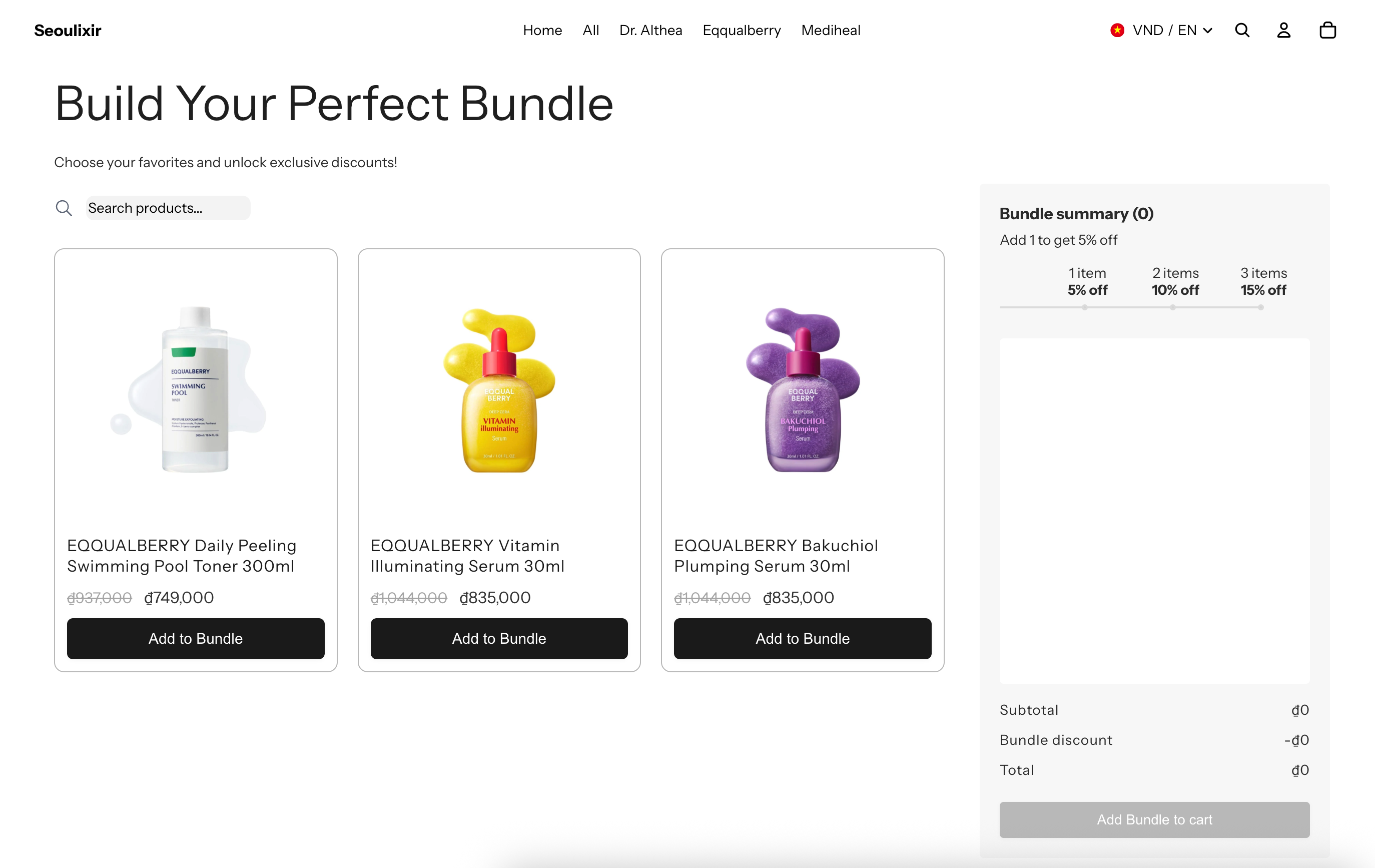 Bundle Builder widget example on product page