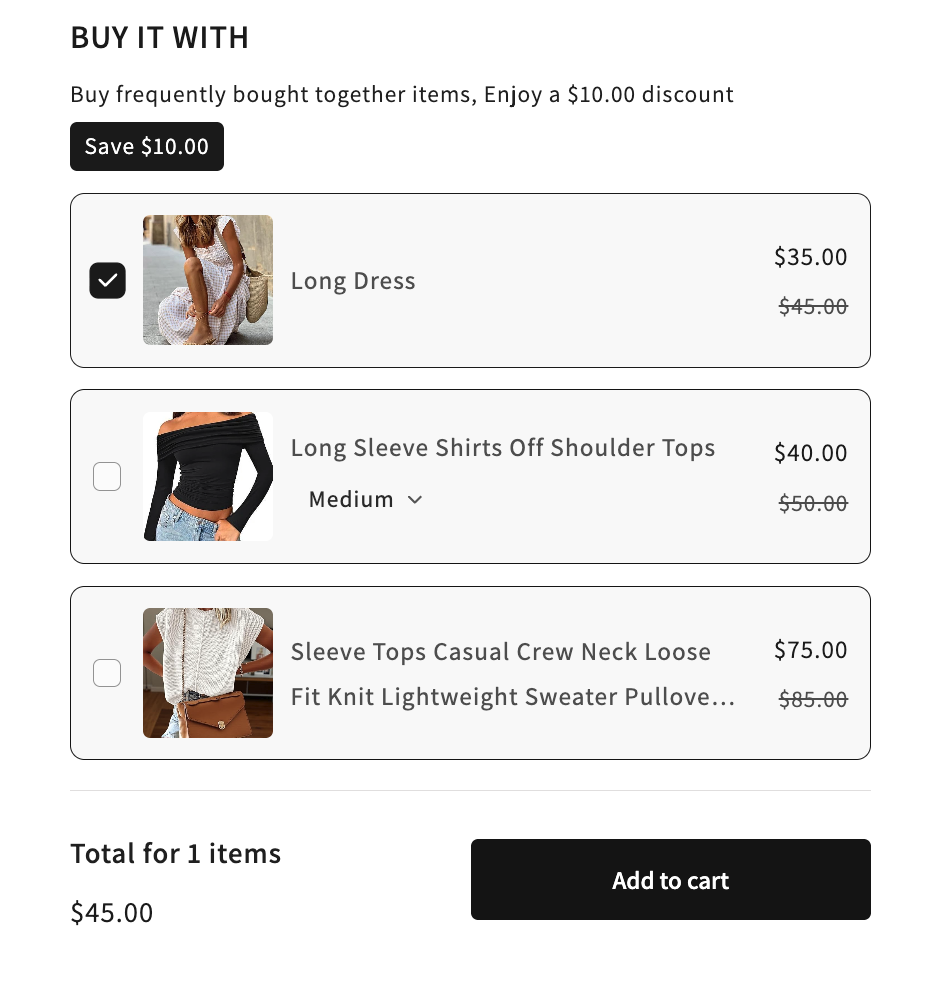 Frequently Bought Together widget example on product page
