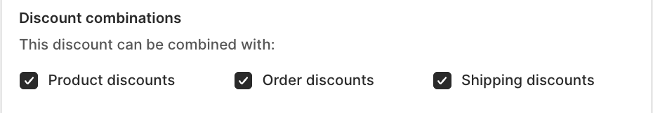 Discount combinations checkboxes