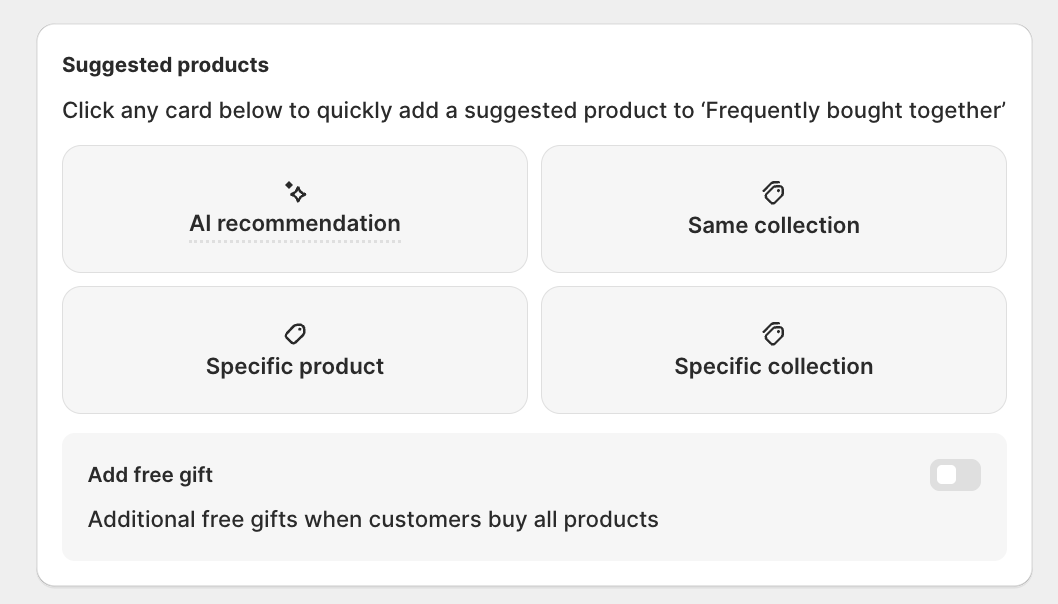 Suggested products source cards
