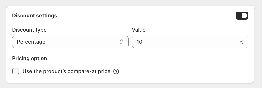 Widget display section: Customize widget, Title, Description, label fields, Show on included products page toggle, Redirect after Add to cart radios