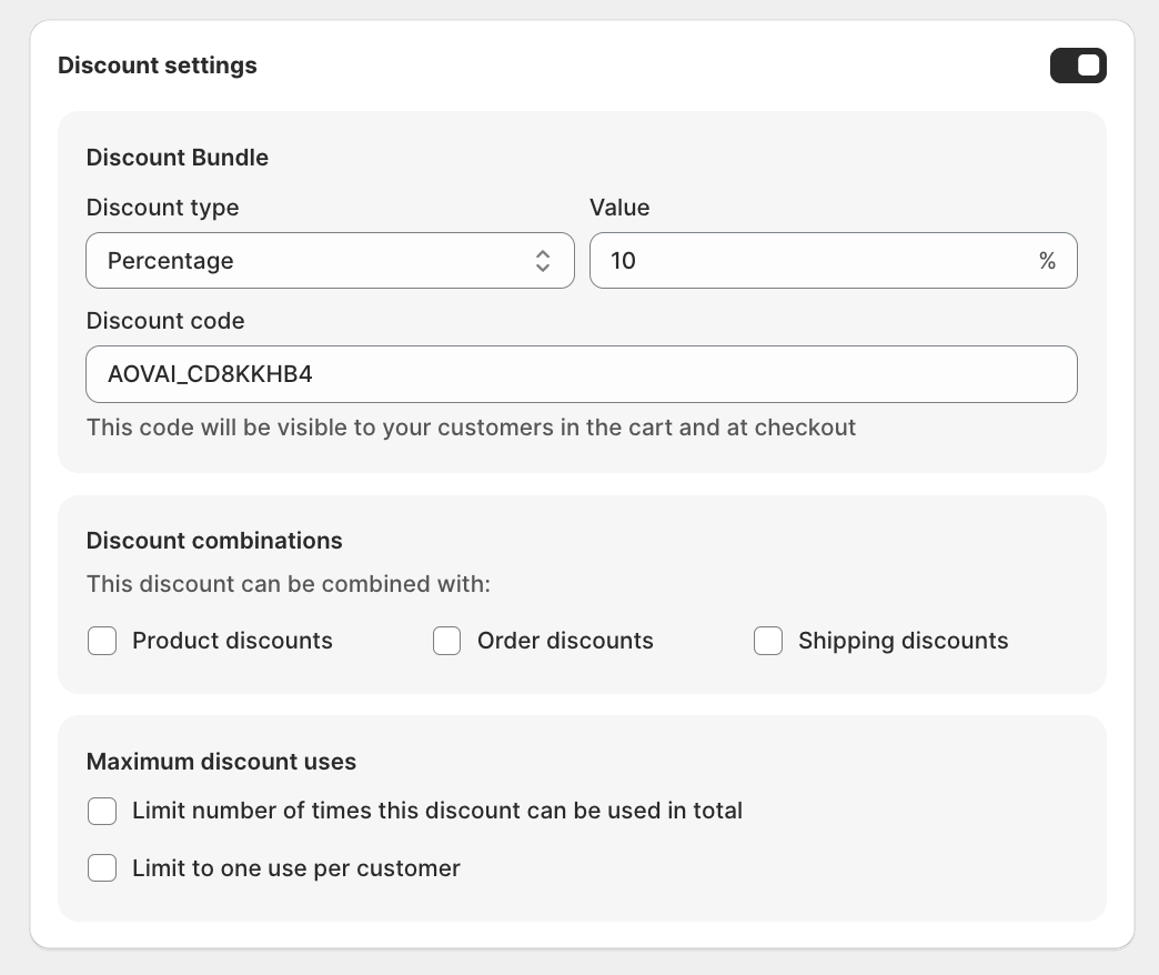 Discount settings card