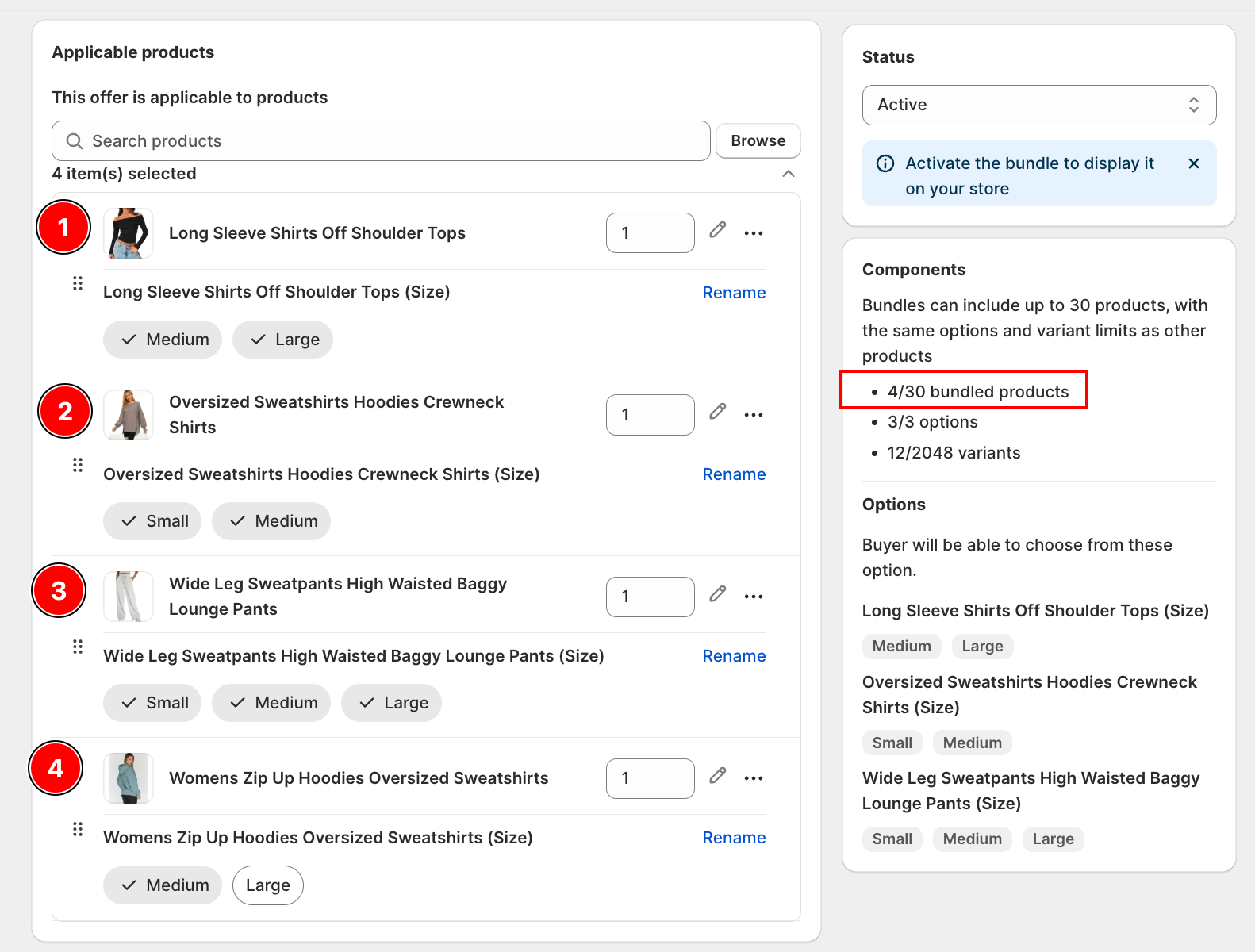 Bundled products count in Components panel