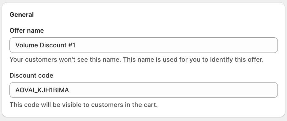 Discount code field on offer form