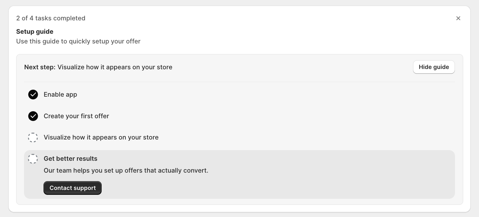Setup guide and Overview metrics on the home dashboard