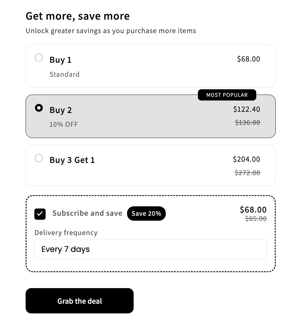 Volume Discount widget with Subscribe and save option powered by Avada Joy Subscription