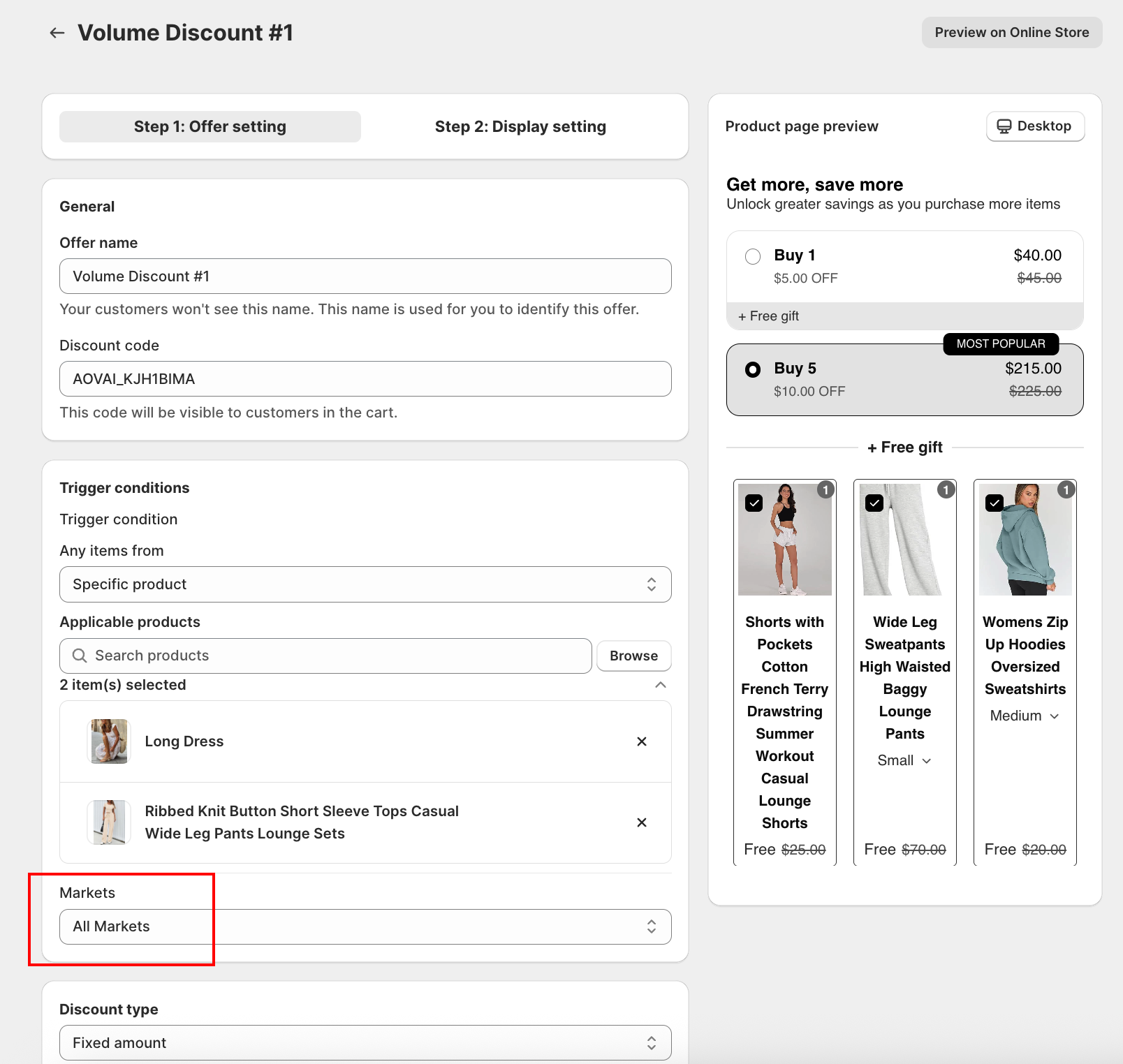 Markets selector in Volume Discount