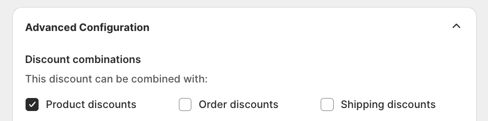 Discount combinations section