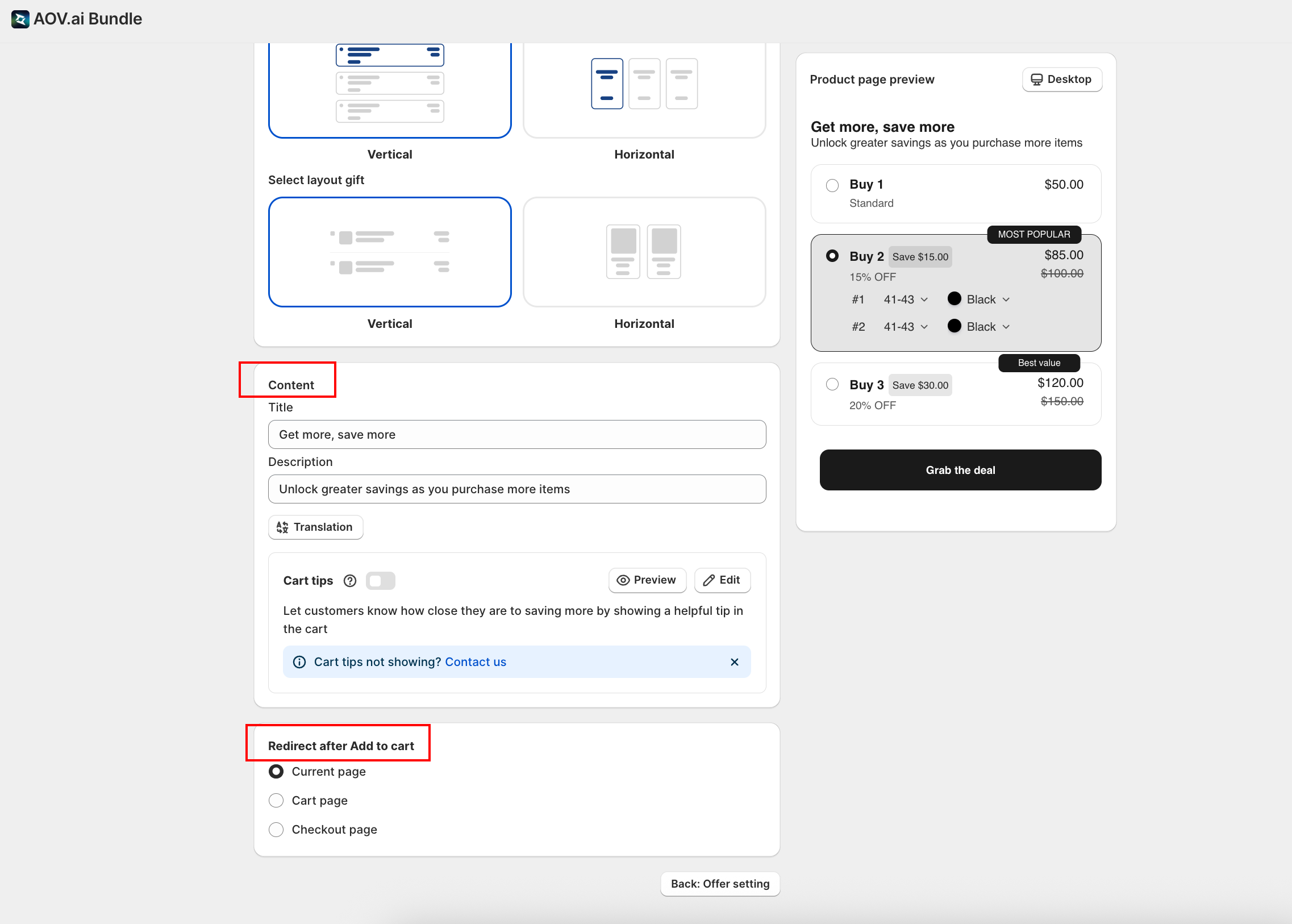 Content and Redirect after Add to cart sections in Display setting
