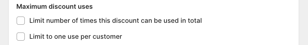Maximum discount uses section