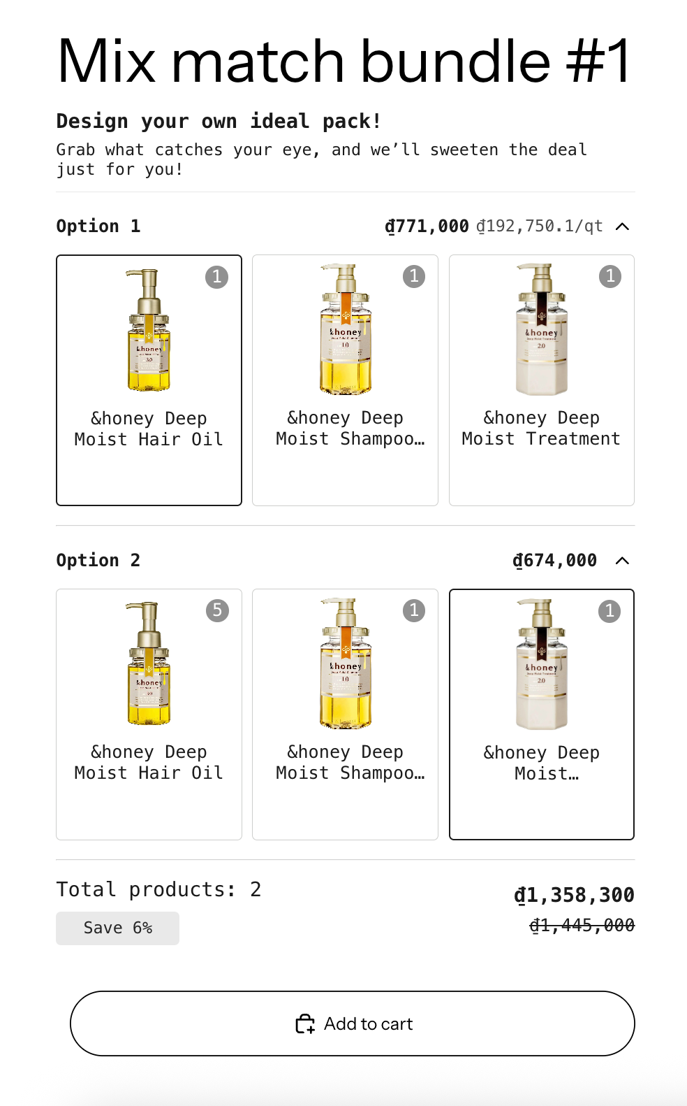 Mix & Match Bundle widget example on product page