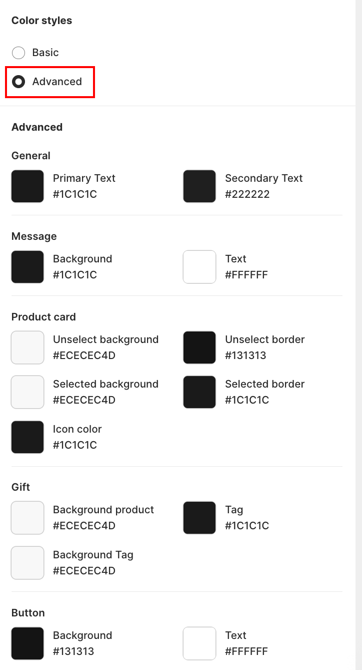 Advanced color customization