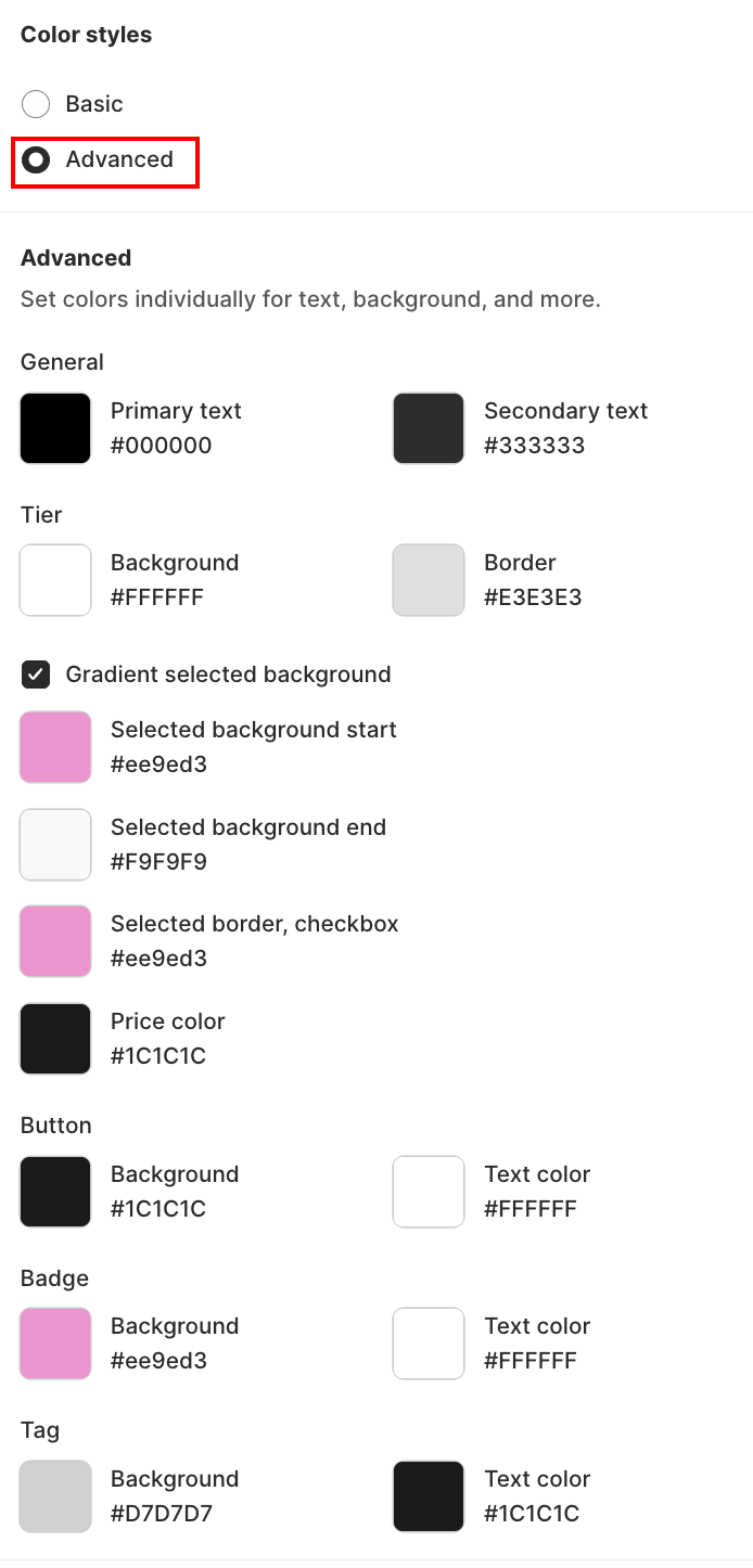 Advanced color customization